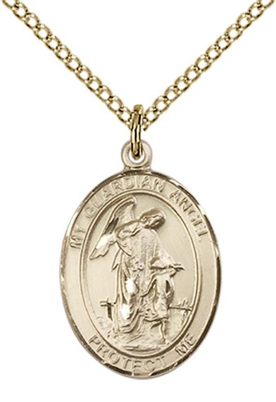 14KT GOLD FILLED GUARDIAN ANGEL PENDANT ON A CHAIN - 3/4" x 1/2"